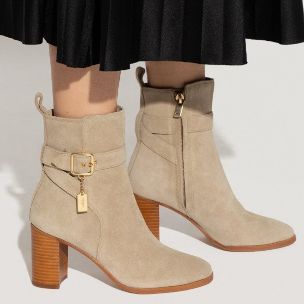 COACH BEIGE ‘OLIVIA’ LEATHER HEELED ANKLE BOOTS size 7.5  E 111‎ - Picture 8 of 16